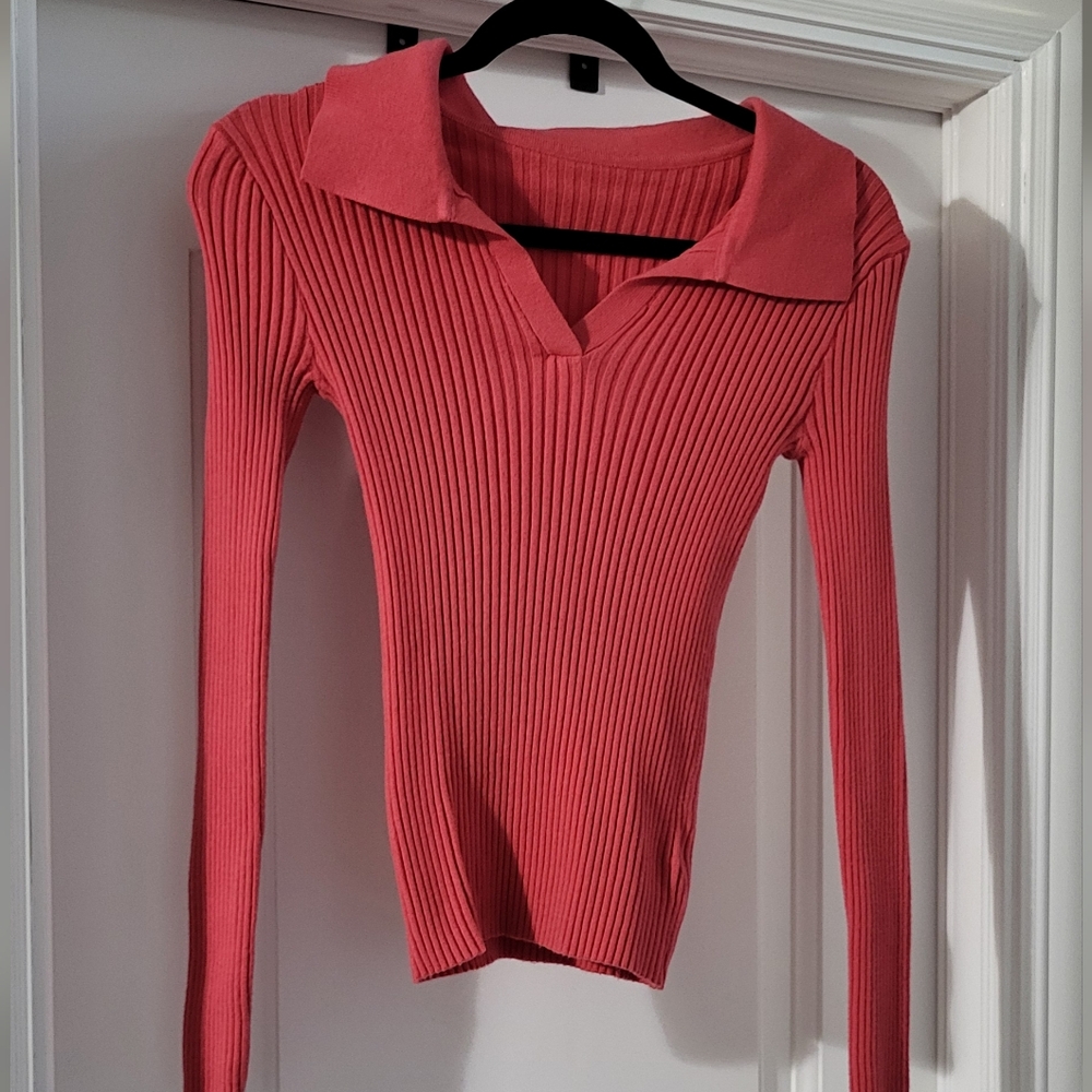 Ribbed Pink Long Sleeve Top - Picture 2 of 4